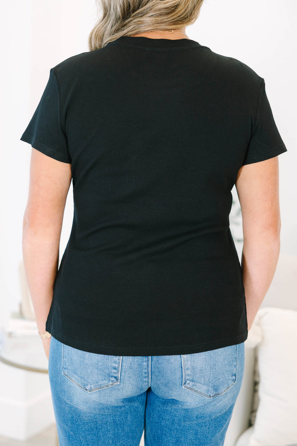 Plus Size black short sleeve ribbed crewneck tee 