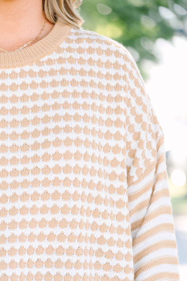 Plus size clothing, brown and white gingham sweater