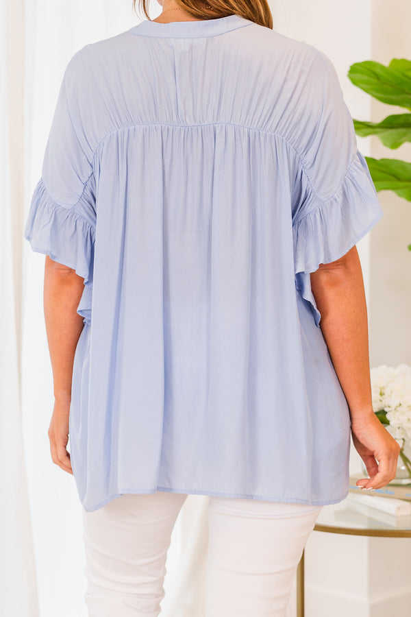Chic Soul plus size clothing, chambray blue button down flowy top