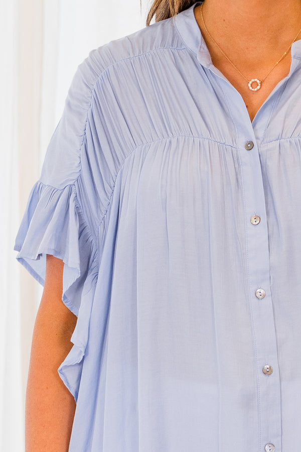Chic Soul plus size clothing, chambray blue button down flowy top
