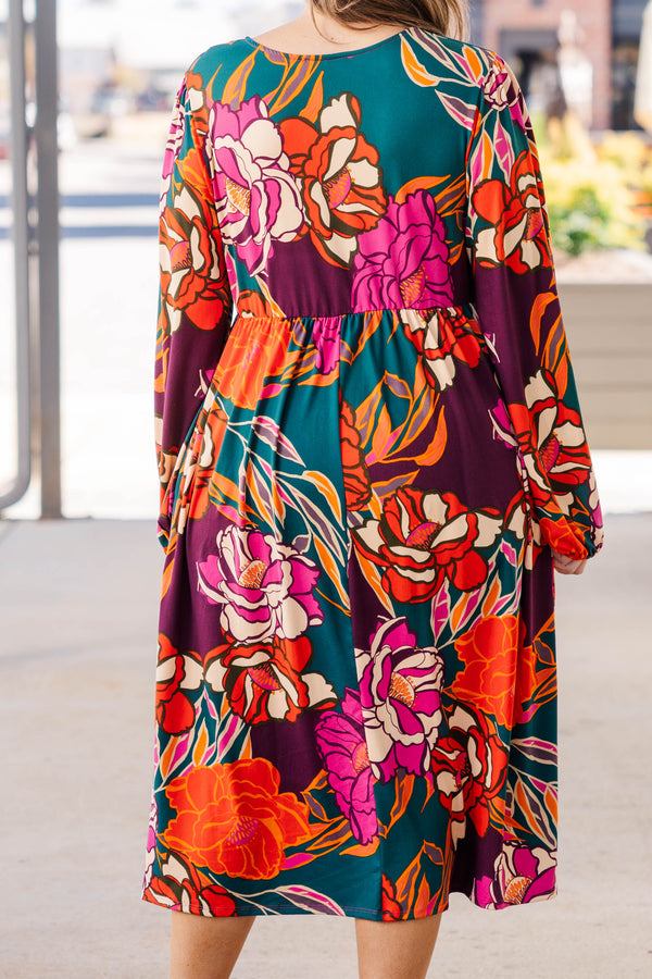 Chic Soul plus size clothing, wine multicolored floral long sleeve dress