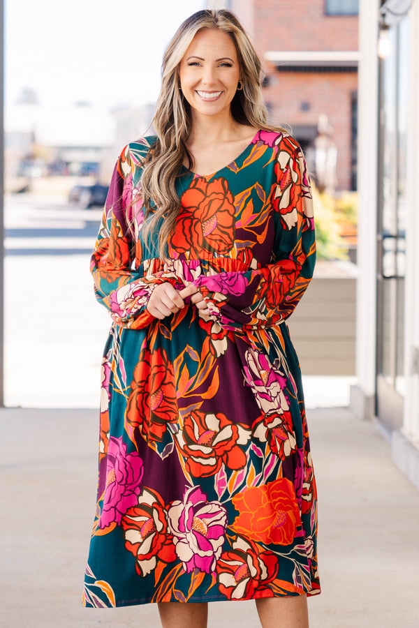 Chic Soul plus size clothing, wine multicolored floral long sleeve dress