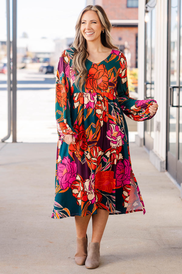 Chic Soul plus size clothing, wine multicolored floral long sleeve dress