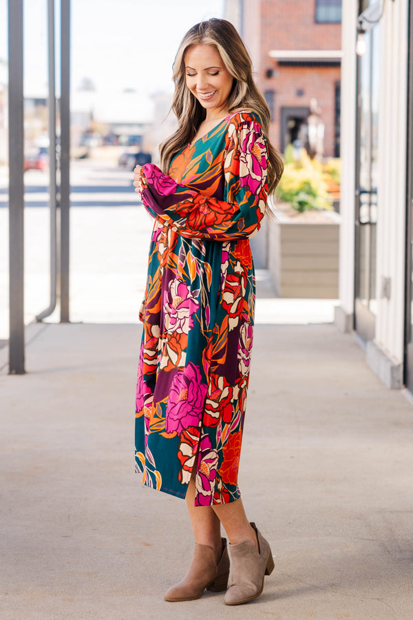 Chic Soul plus size clothing, wine multicolored floral long sleeve dress
