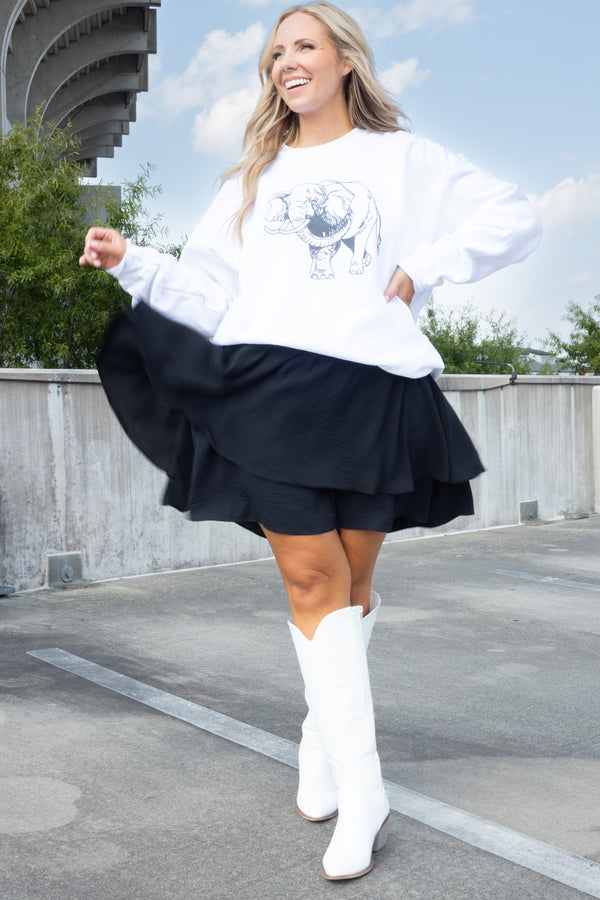 Chic Soul plus size clothing, black ruffle tiered flowy skort with an elastic waistband