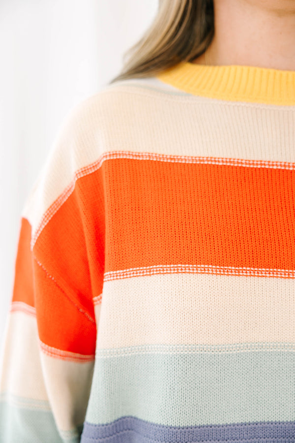 Chic Soul plus size clothing, red multicolored striped pattern sweater