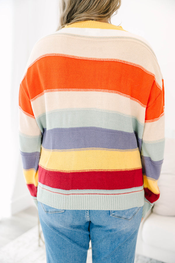Chic Soul plus size clothing, red multicolored striped pattern sweater