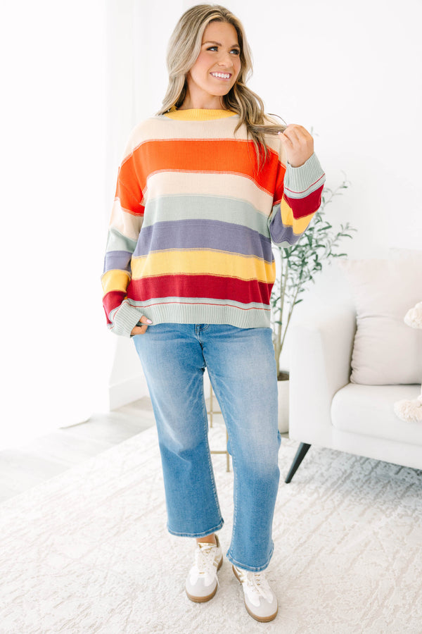 Chic Soul plus size clothing, red multicolored striped pattern sweater