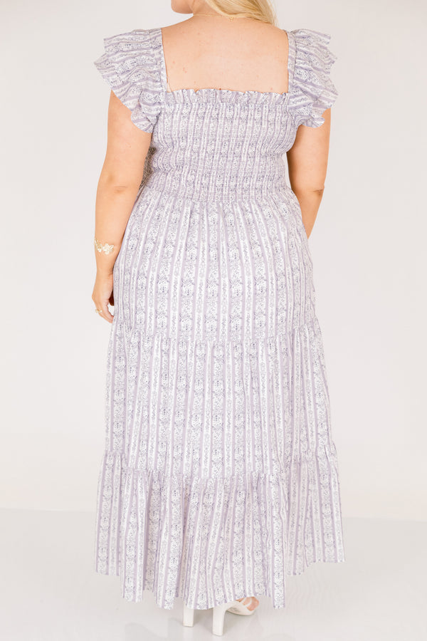 Chic soul plus size clothing, purple floral print square neck maxi dress with ruffle straps