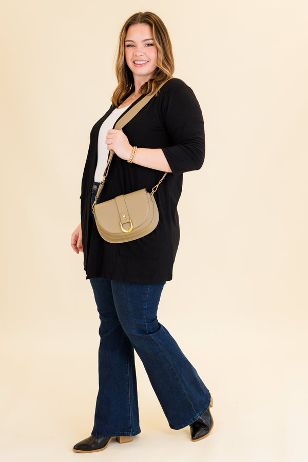 Chic Soul plus size clothing, black three quarter length sleeve cardigan with side pockets