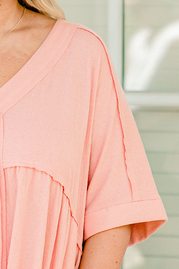 Chic Soul plus size clothing, blush pink short sleeve romper with v-neck and five buttons down the front