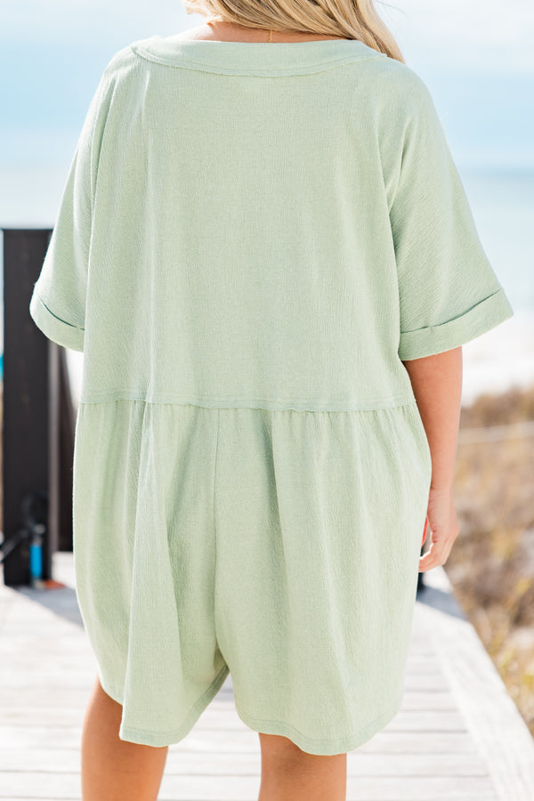 Throw On And Go Romper, Sage