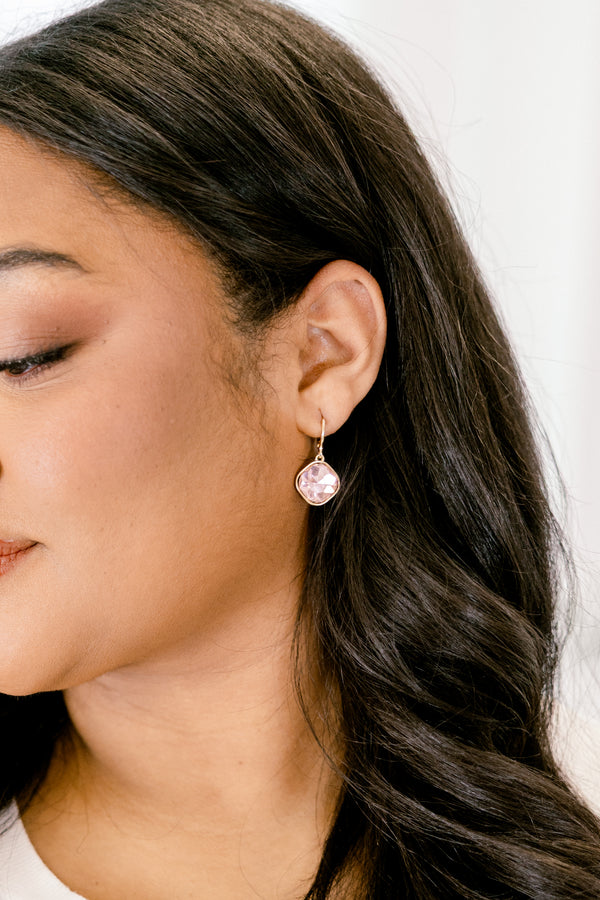 Chic Soul plus size clothing, pink gemstone drop down earrings