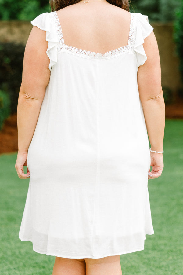 Chic Soul plus size clothing, ivory white flutter spaghetti strap dress