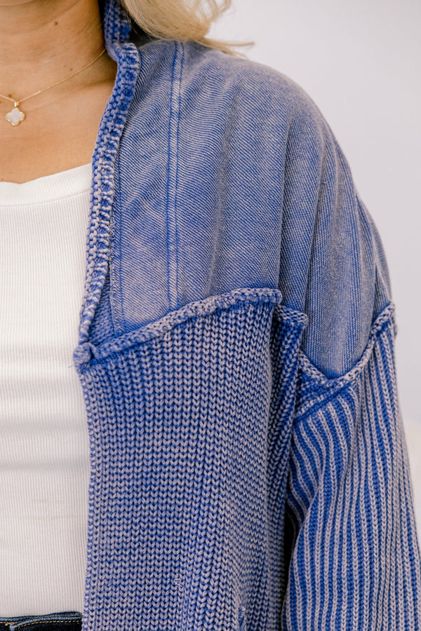 Chic Soul plus size clothing, acid wash blue long sleeve cardigan