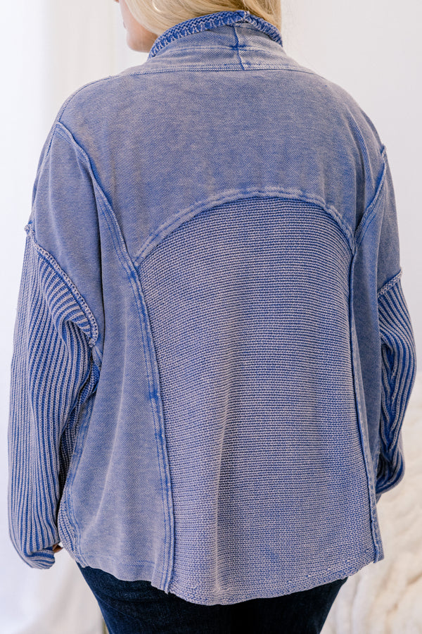 Chic Soul plus size clothing, acid wash blue long sleeve cardigan