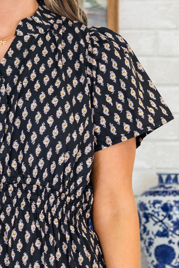 Chic Soul plus size clothing, short-sleeve block pattern ruffled maxi dress with white lining along the dress and cinched waistline