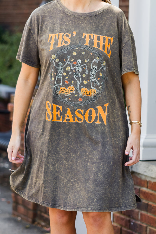 Tis' The Season T-Shirt Dress, Charcoal