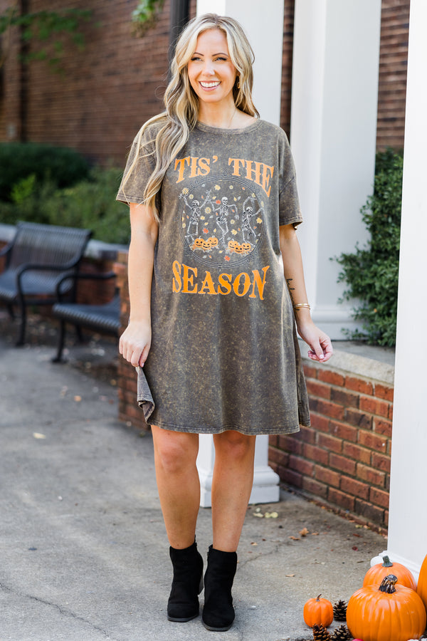 Tis' The Season T-Shirt Dress, Charcoal