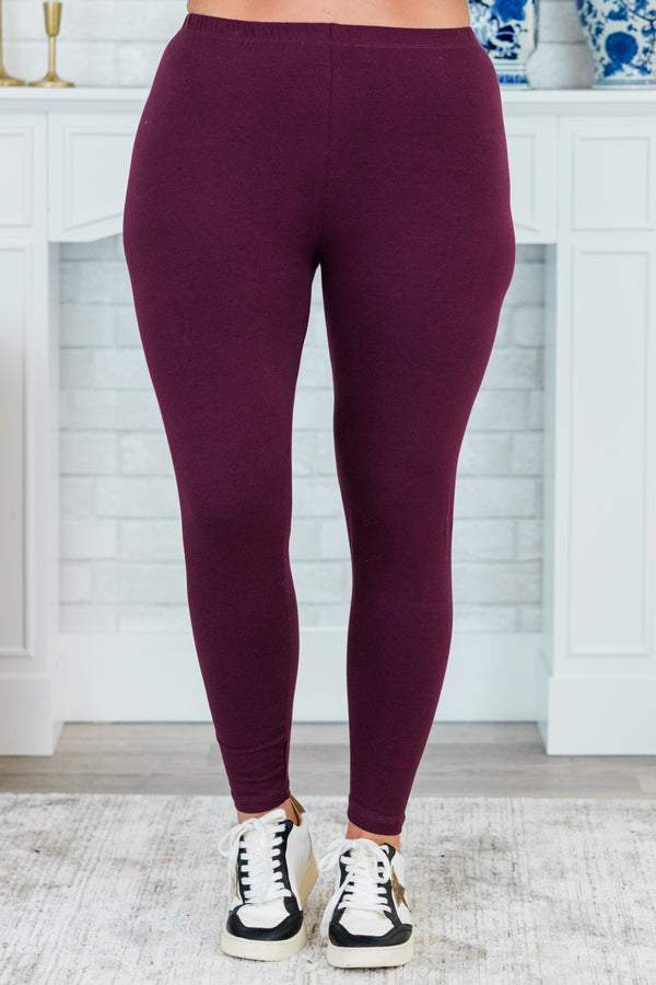 Chic Soul plus size clothing, high-waisted eggplant purple fitted ankle-length leggings 