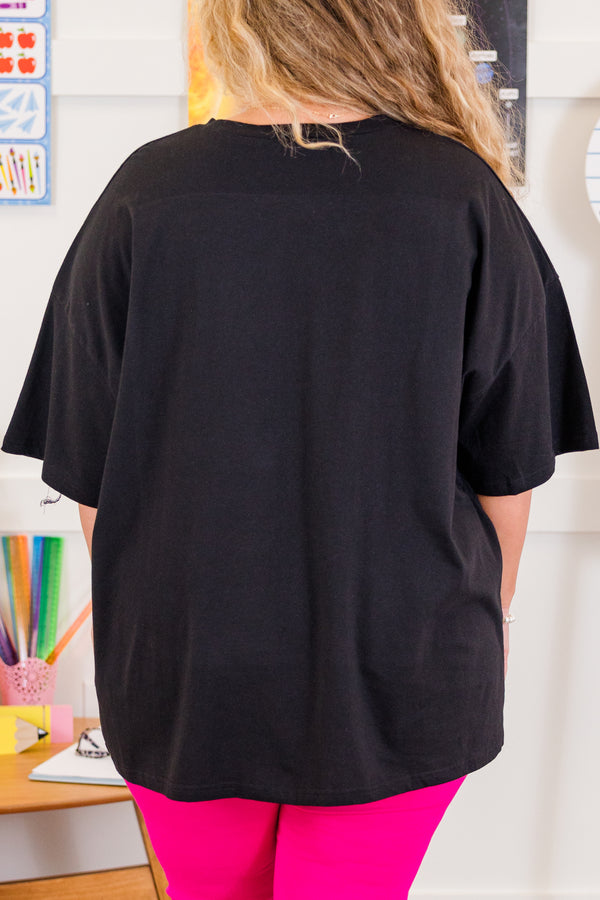 Chic Soul plus size clothing, black short sleeve boyfriend tee with checkered graphic with 