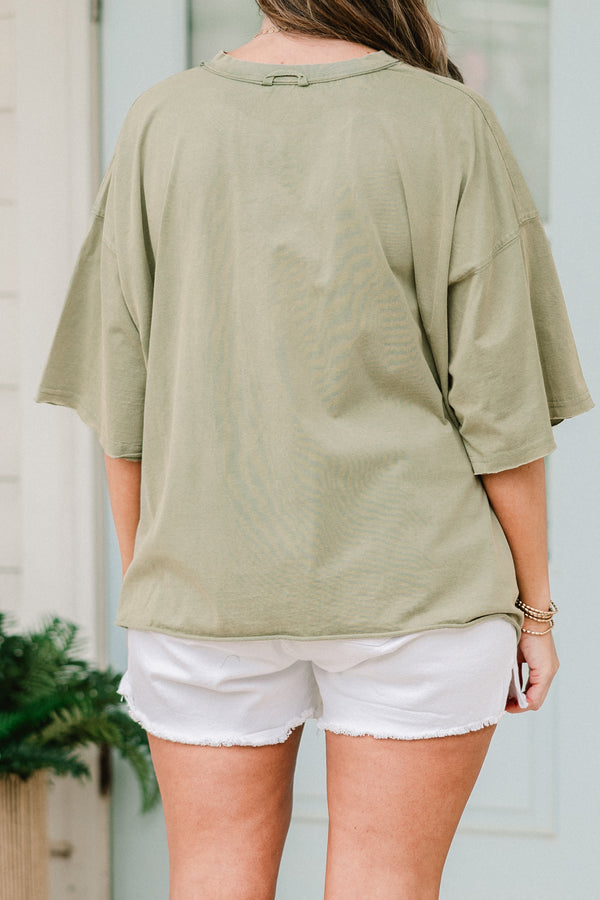 Chic soul plus size clothing, army green short sleeve graphic tee with the words 