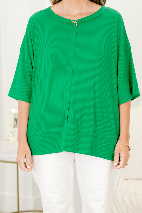 Chic Soul plus size clothing,kelly green casual top with half sleeves 
