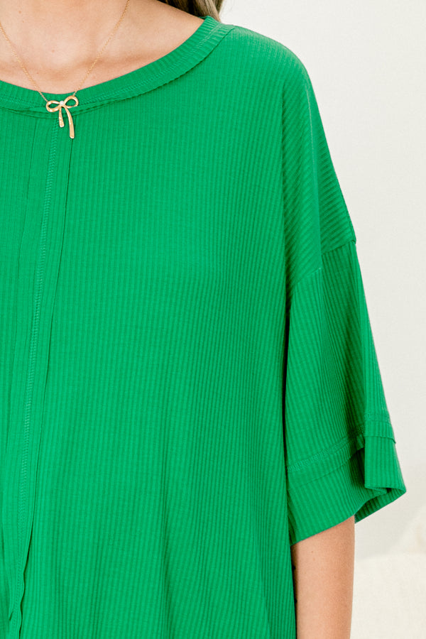 Chic Soul plus size clothing,kelly green casual top with half sleeves 
