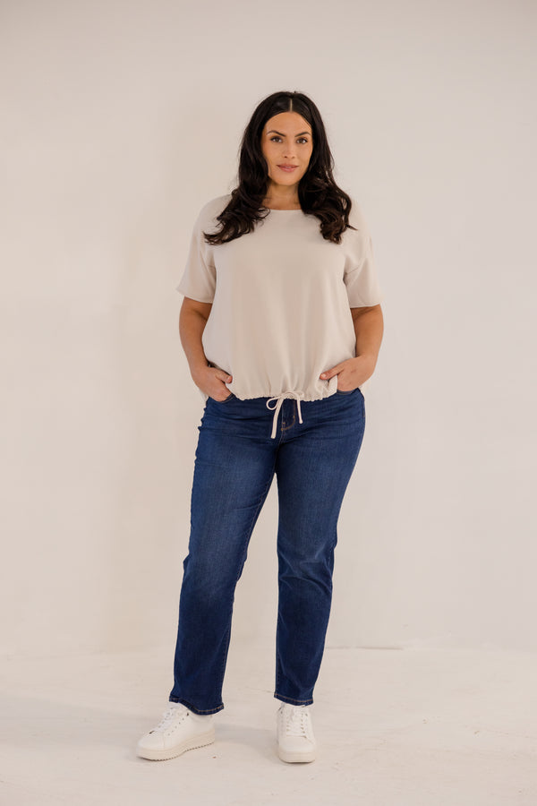 Chic Soul plus size clothing, stone short sleeve front tie top with cinched detail on bottom with tie detail