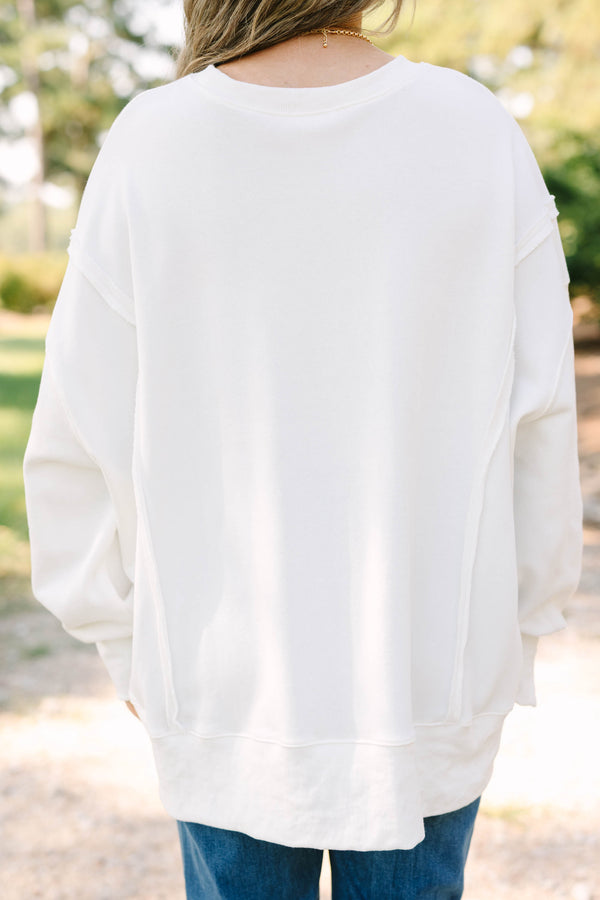 Plus size ivory Vintage Horses Comfy Crew sweatshirt with a flowy, oversized fit.
