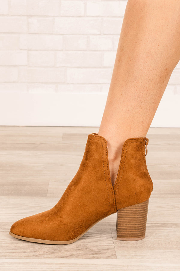 Chic Soul plus size clothing, tan block booties with no zipper