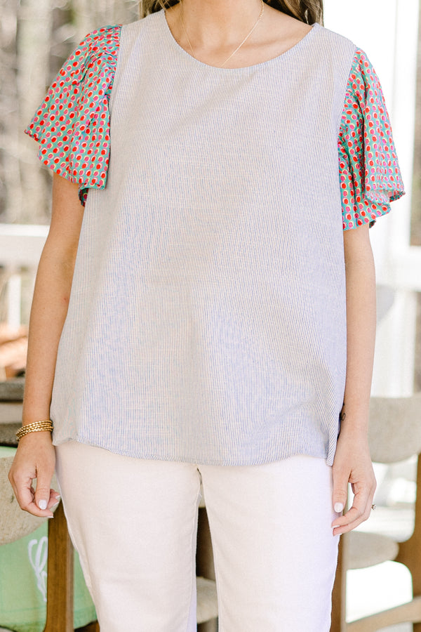 chic soul plus size clothing, Blue colorblock causal top with short sleeves 