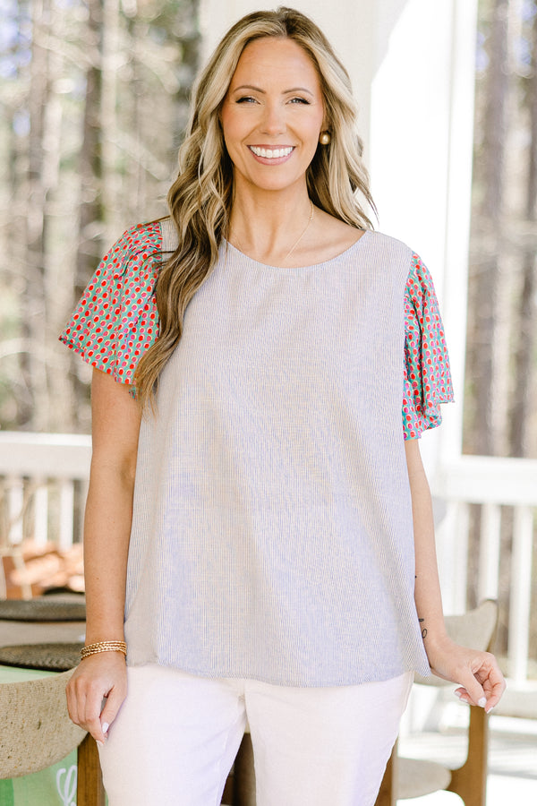 chic soul plus size clothing, Blue colorblock causal top with short sleeves 