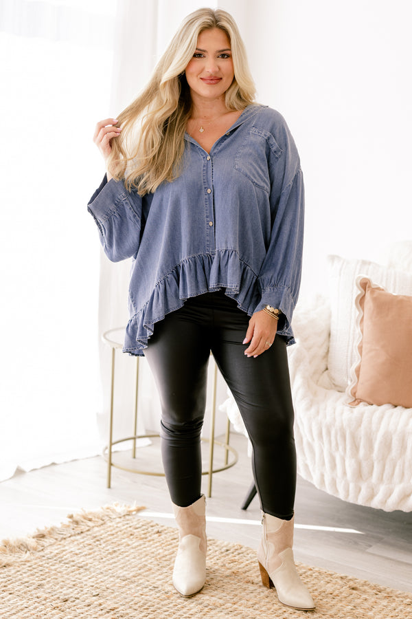 Chic Soul plus size clothing pair of black faux leather leggings with a sleek, shiny finish