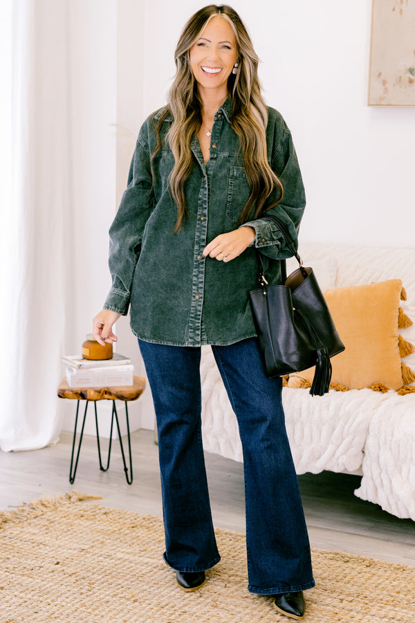 Chic Soul plus size clothing, olive corduroy shacket 