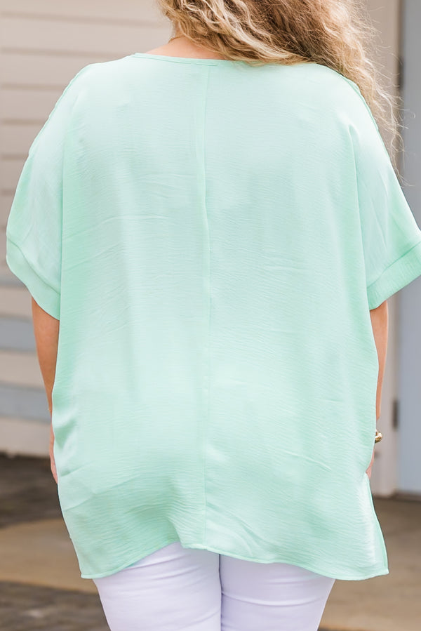 Chic Soul plus size clothing, mint short sleeve top with v neckline with cuff sleeves