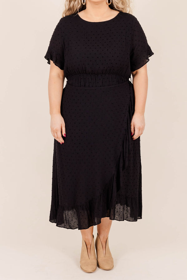 Chic Soul plus size clothing, black short sleeve maxi dress with synching at waist