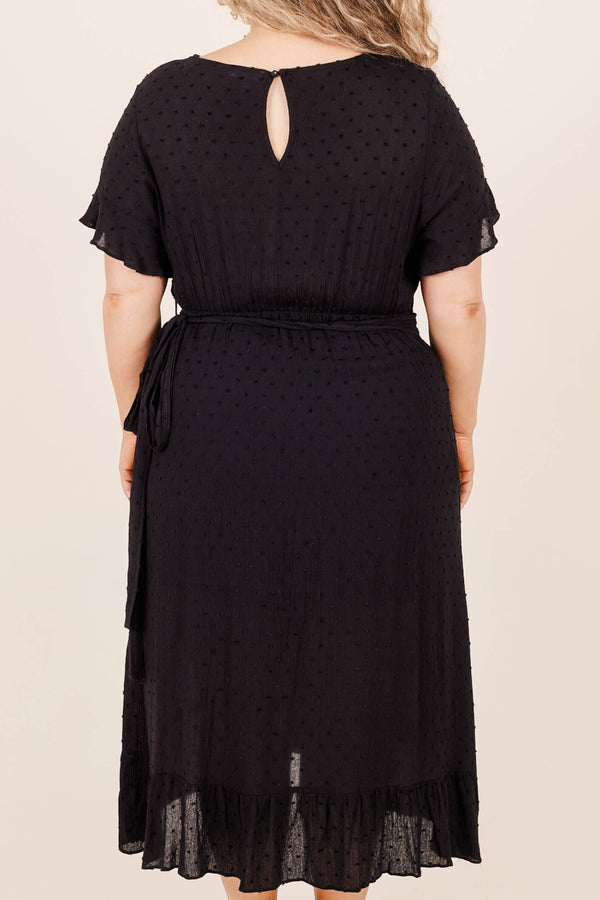 Chic Soul plus size clothing, black short sleeve maxi dress with synching at waist
