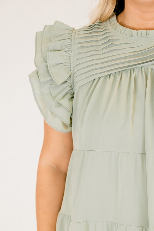 Chic Soul plus size clothing, mint green short flutter sleeve short babydoll dress 