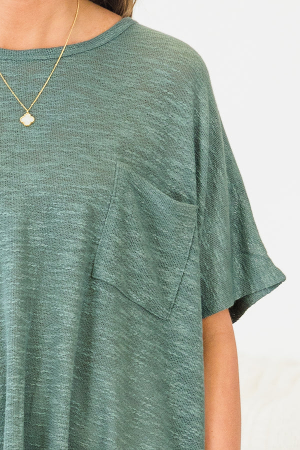 Chic Soul plus size clothing, ash jade short sleeve flowy top with round neckline with chest pocket