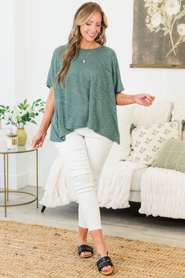 Chic Soul plus size clothing, ash jade short sleeve flowy top with round neckline with chest pocket