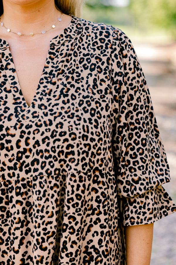 Chic Soul plus size clothing, short sleeve leopard print flowy tiered dress