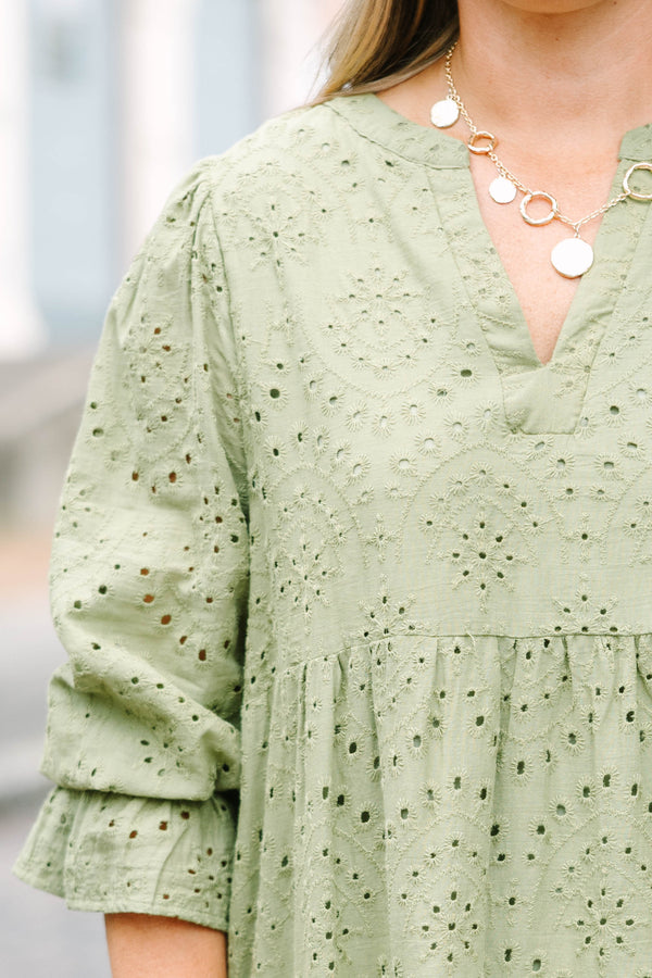 What You Know Dress, Olive Green Embroidery