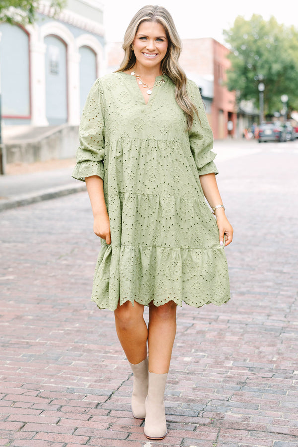 What You Know Dress, Olive Green Embroidery