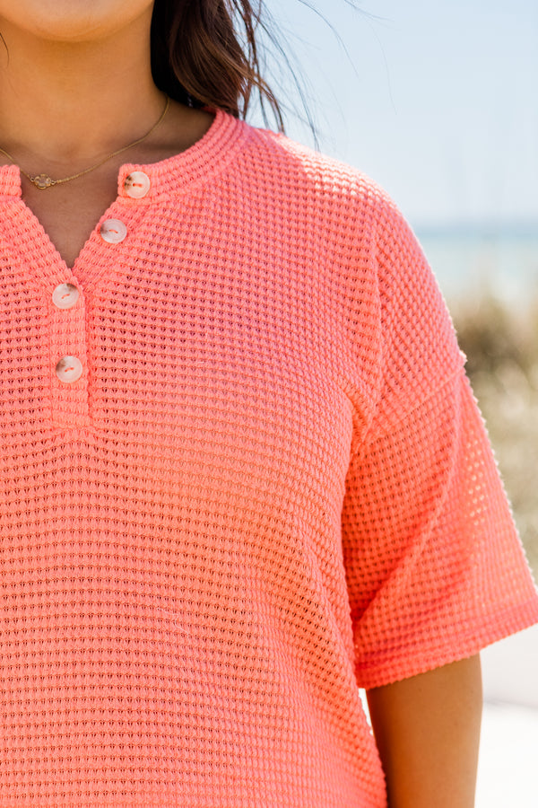 chic soul plus size clothing, coral woven top with half sleeves 