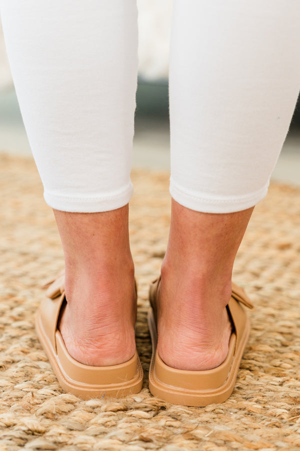 Chic Soul plus size clothing, chunky backless camel tan sandals with two thick knots as the straps