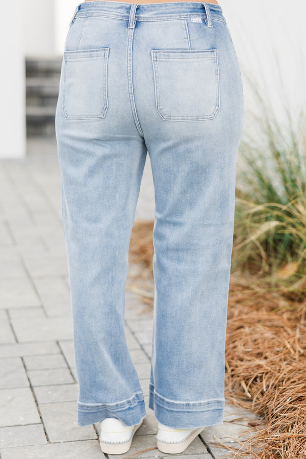 Chic Soul plus size clothing, light wash straight leg denim jeans with cuff detail on the bottom with no distressing or holes