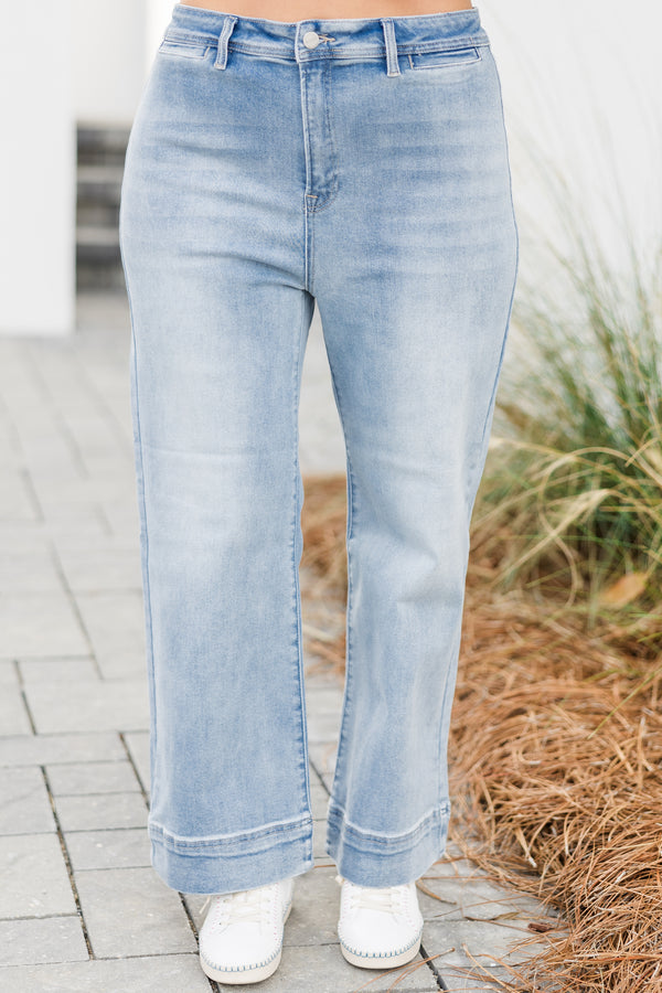 Chic Soul plus size clothing, light wash straight leg denim jeans with cuff detail on the bottom with no distressing or holes