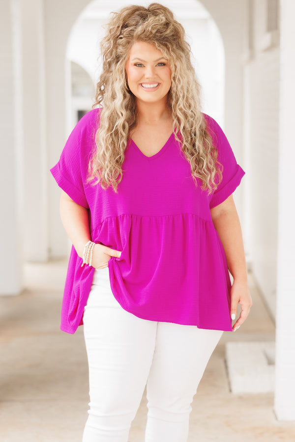 Chic Soul plus size clothing, berry purple babydoll flowy top