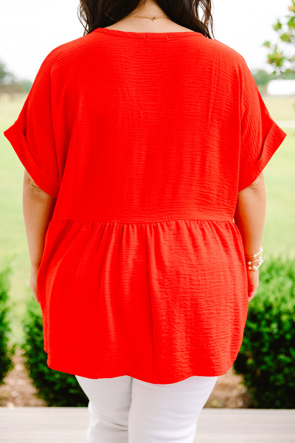 Chic Soul plus size clothing, tomato red babydoll top